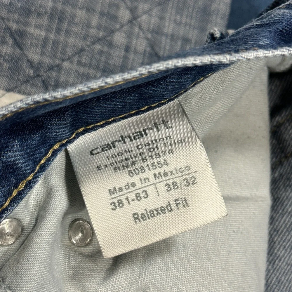Carhartt Relaxed Fit Jeans Mens 38x32 Blue Denim Straight Leg Workwear 381-83